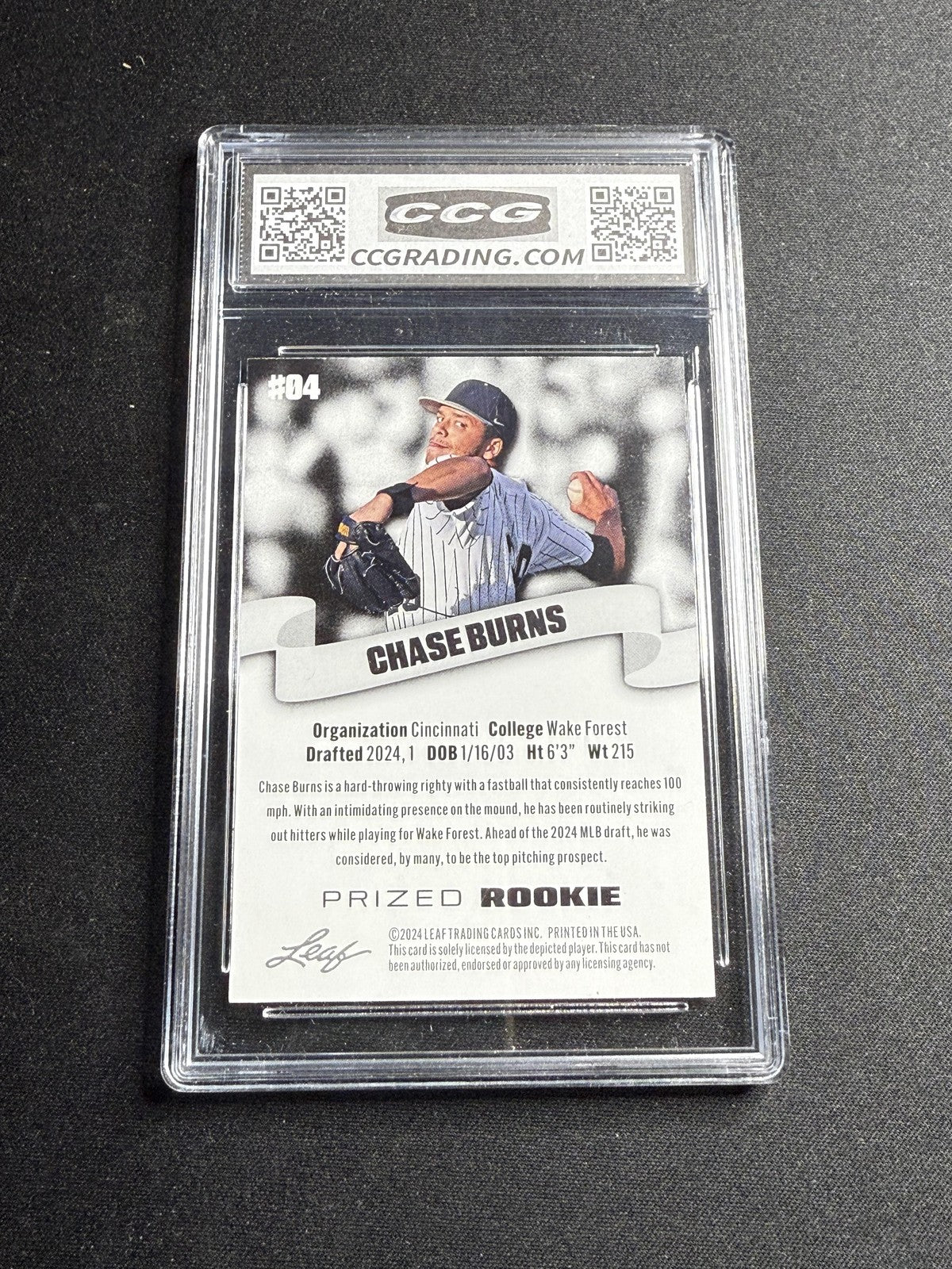 Chase Burns 2024 Leaf Prized Rookie CCG 10