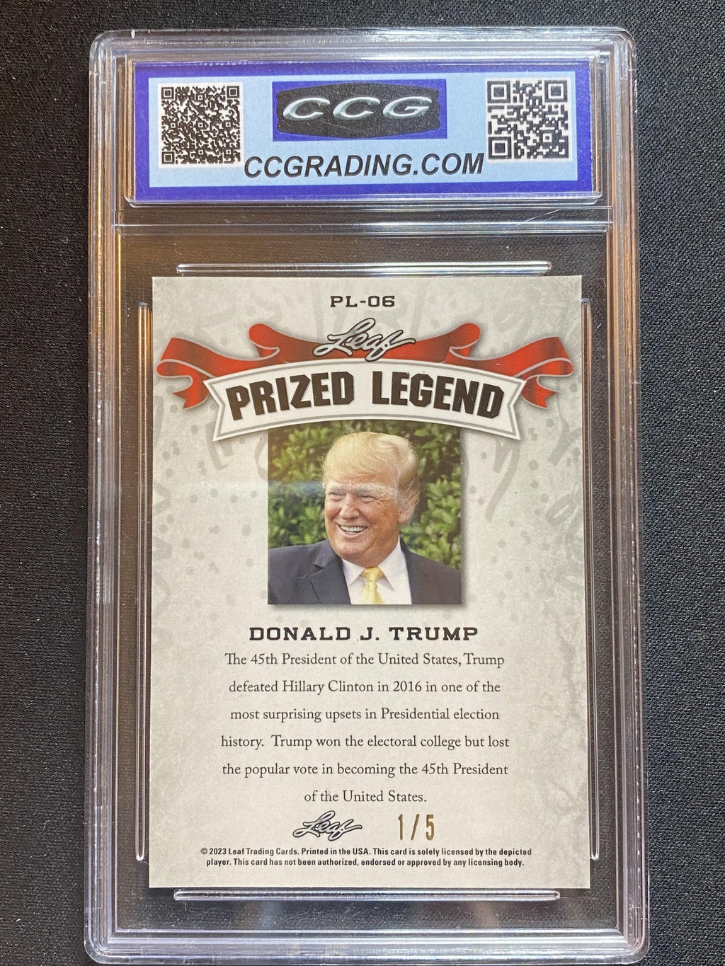 Donald Trump 2023 Leaf METAL Prized Legend PL06 Green /5 RC CCG 10