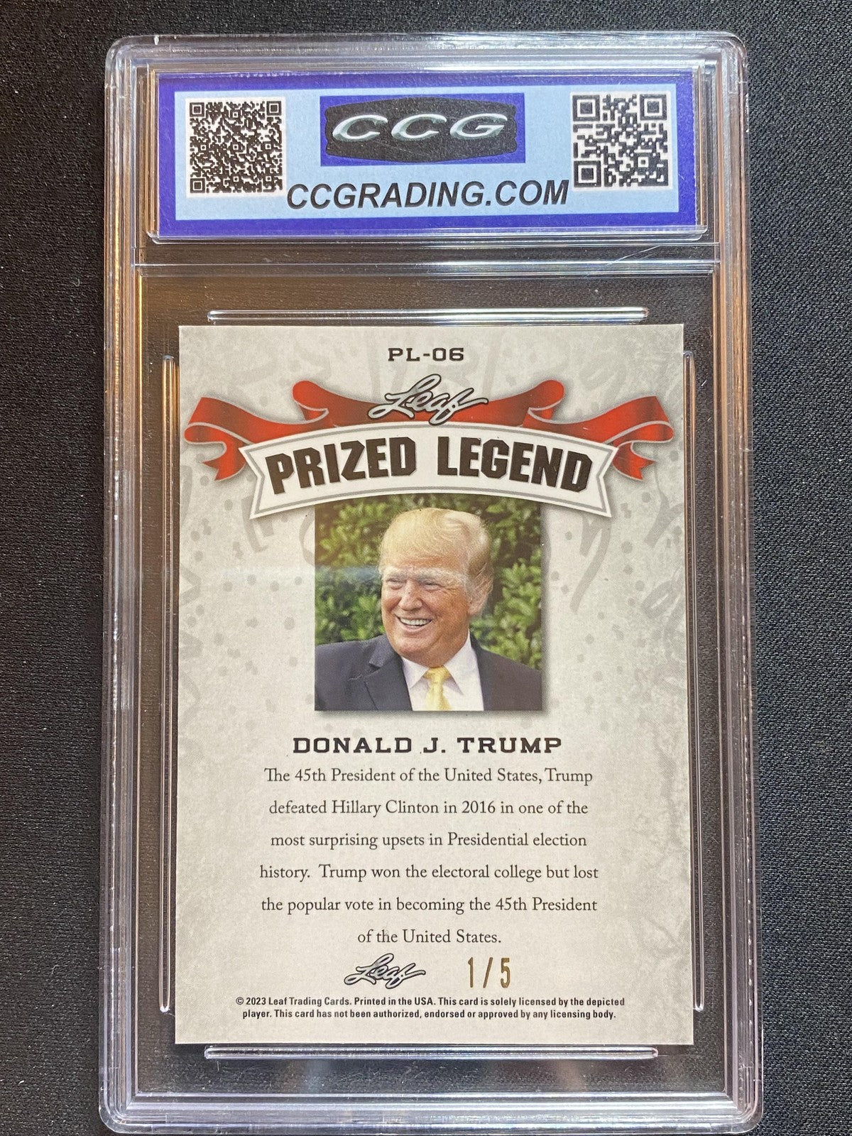 Donald Trump 2023 Leaf METAL Prized Legend PL06 Green /5 RC CCG 10
