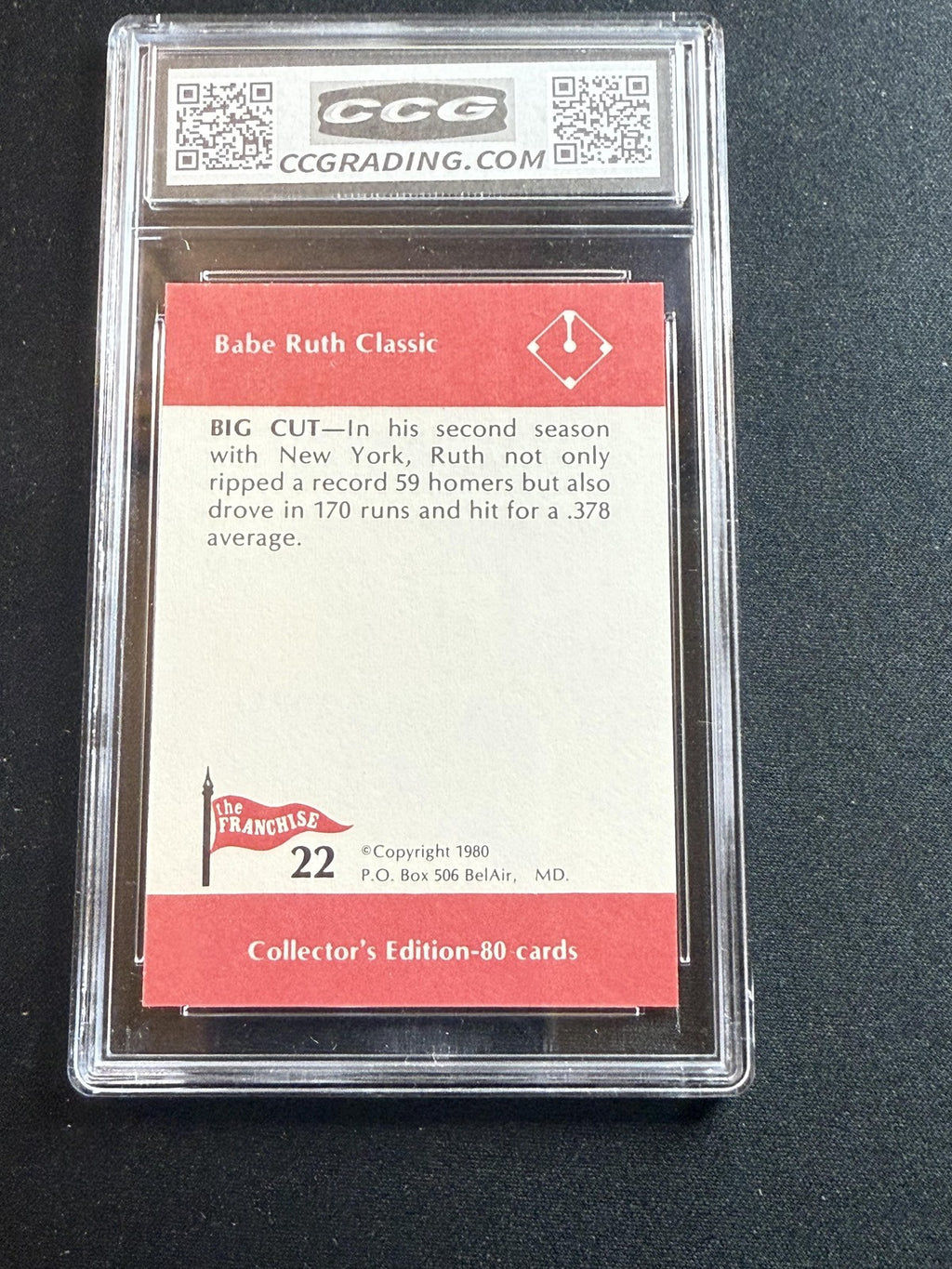 Babe Ruth 1980 Franchise Big Cut CCG 10 RC