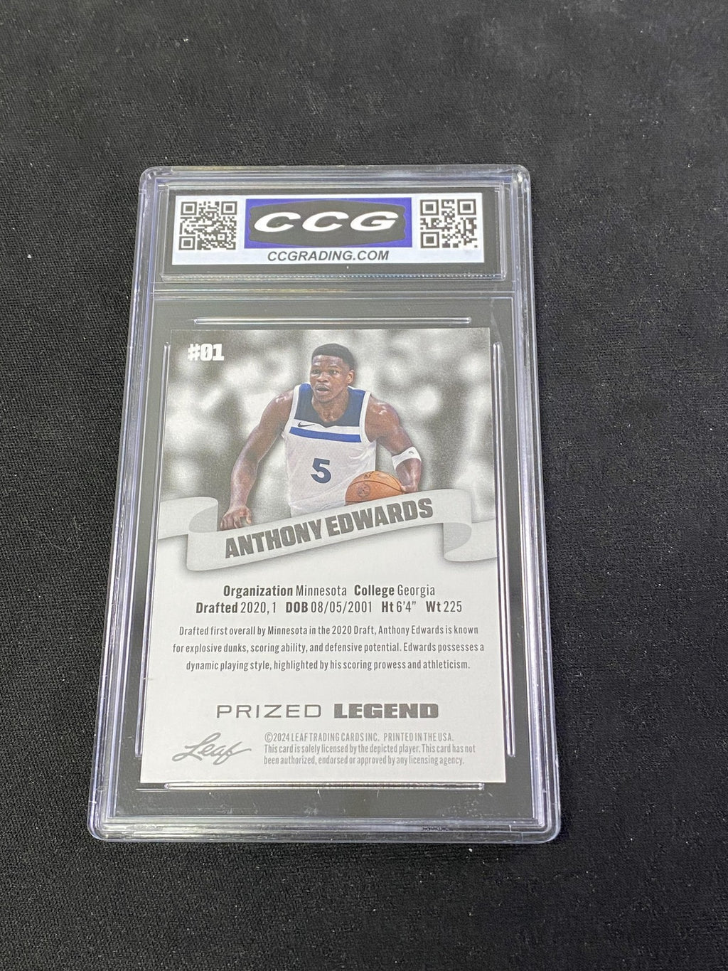 Anthony Edwards 2024 Leaf Prized Rookie CCG 10 Timberwolves Rookie
