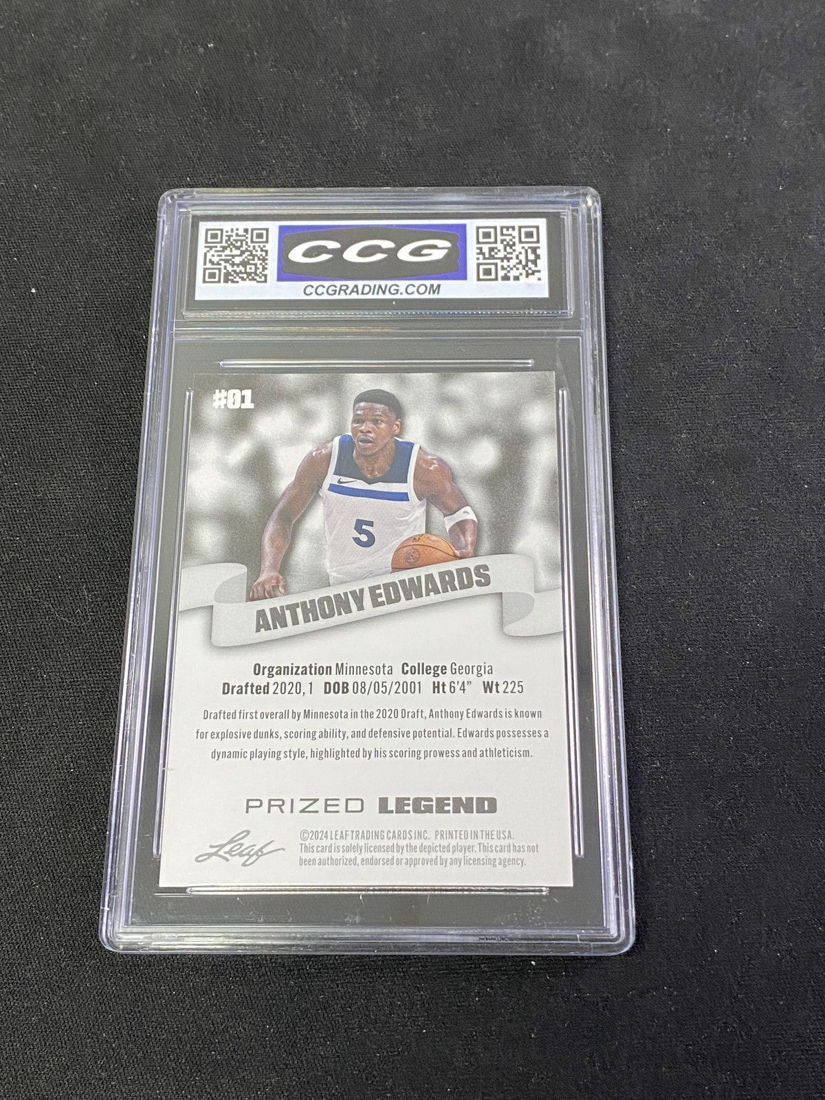 Anthony Edwards 2024 Leaf Prized Rookie CCG 10 Timberwolves Rookie
