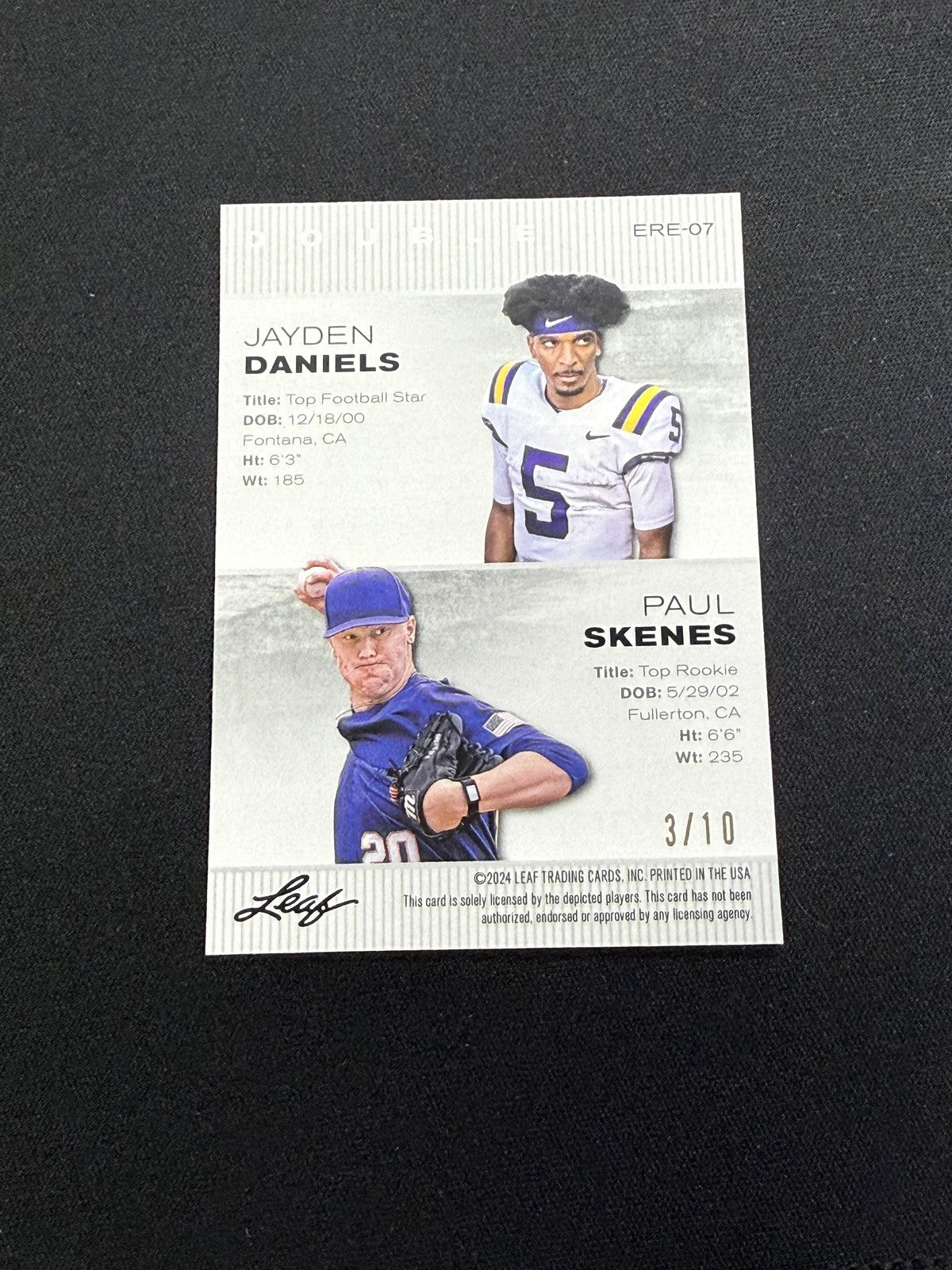 Jayden Daniels / Paul Skenes 2024 Leaf Dual Metal Pink /10 RC LSU