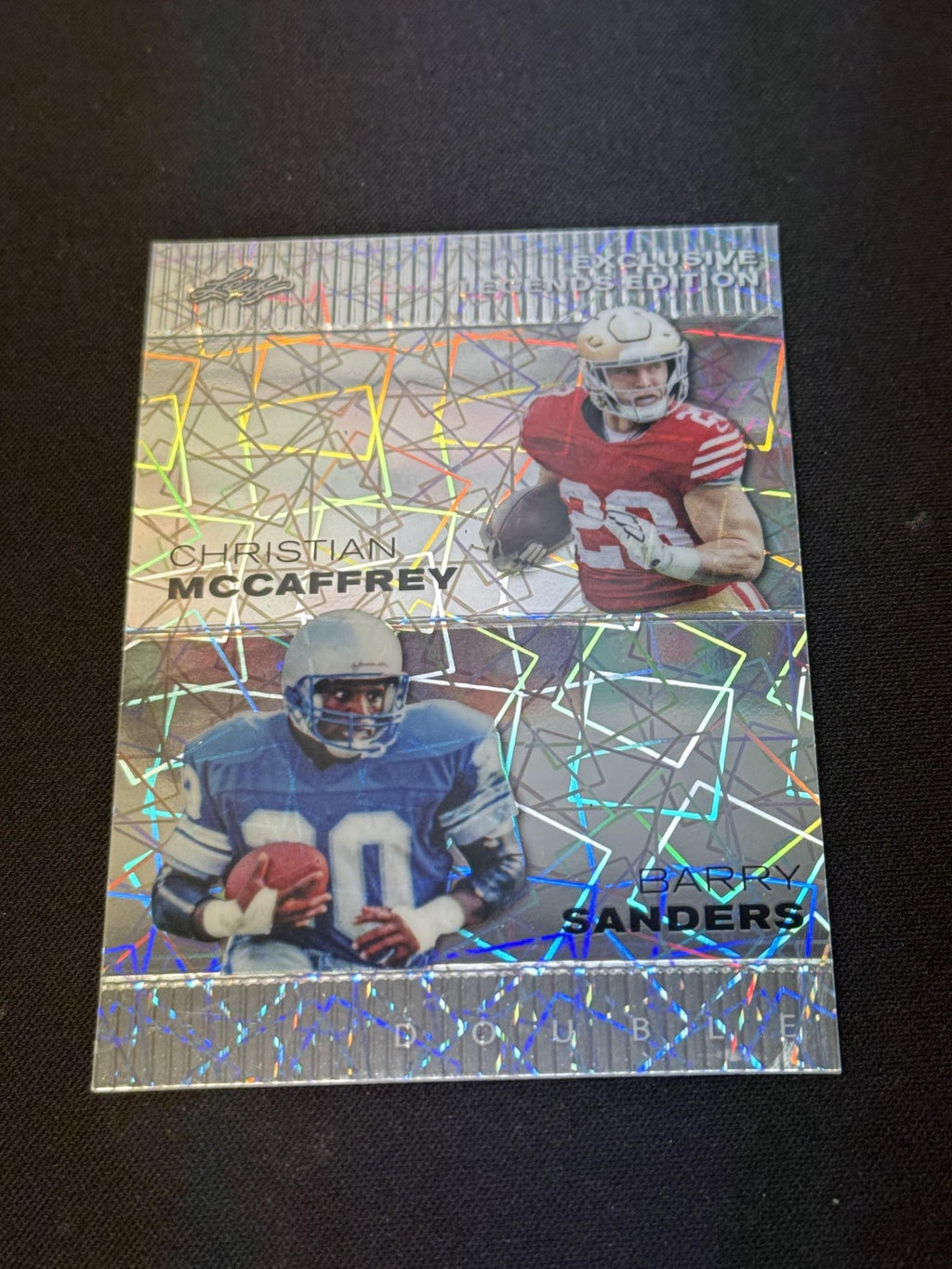 Christian McCaffrey Barry Sanders 2023 LEAF Metal Duals Silver /25 RC