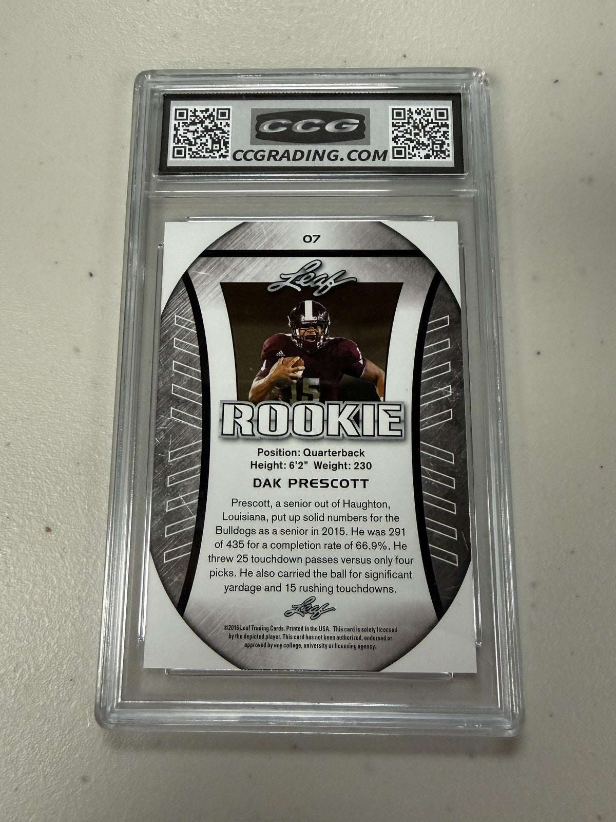 Dak Prescott 2016 Leaf Rookie Flag CCG 10 Rookie