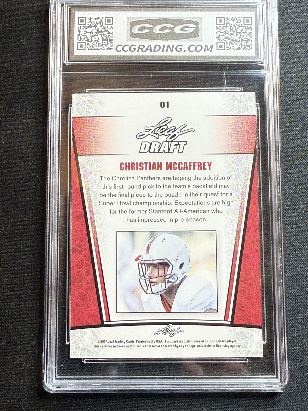 Christian McCaffrey 2017 Leaf Draft CCG 9.5 RC