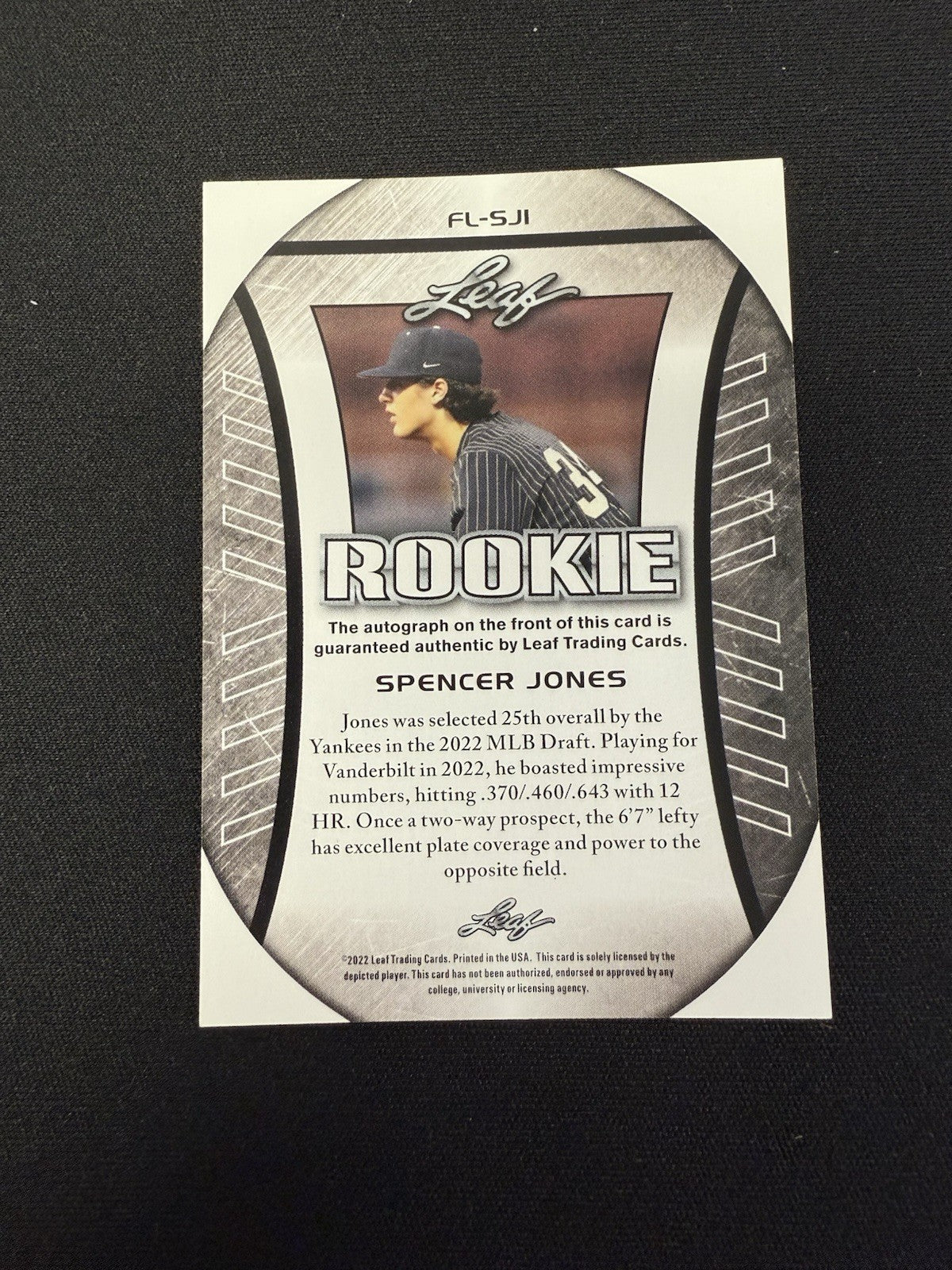 2022 Leaf Flag Spencer Jones Auto Rookie New York Yankees
