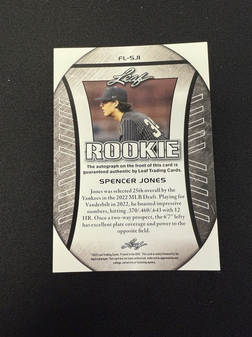 2022 Leaf Flag Spencer Jones Auto Rookie New York Yankees