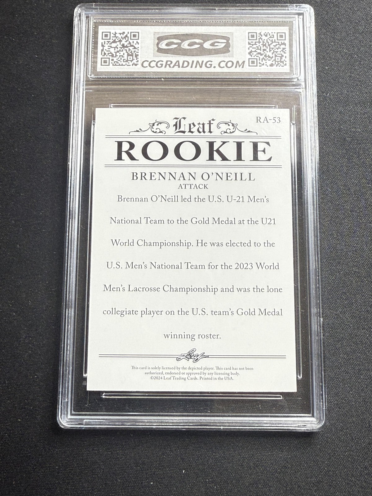 Brennan O'Neill 2024 Leaf Rookie Achievement CCG 10 Rookie