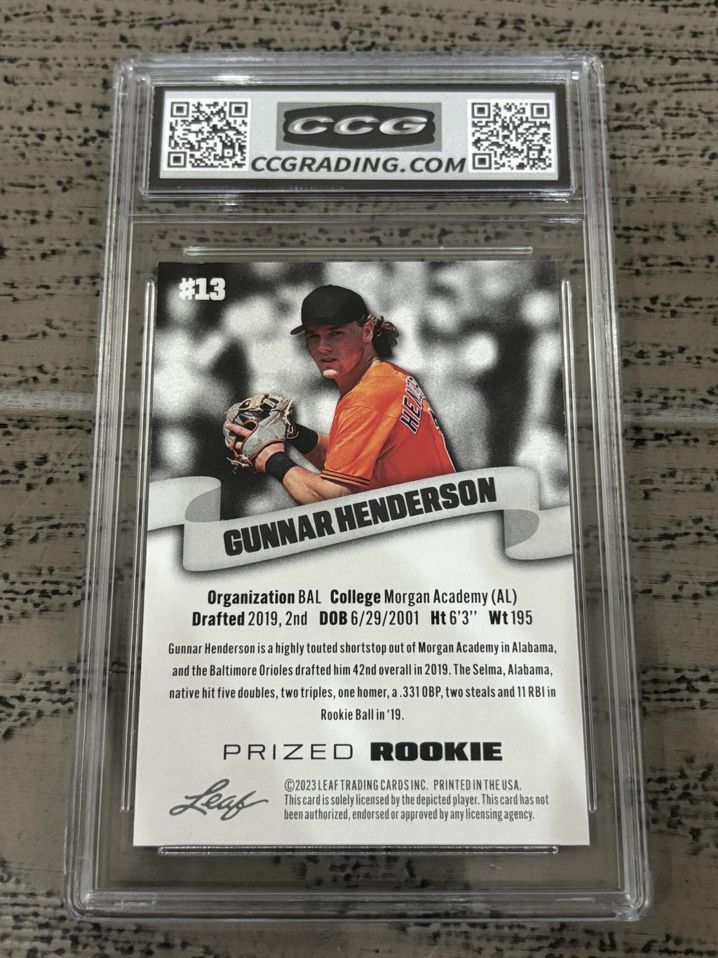 Gunnar Henderson 2023 Leaf Prized Rookie CCG 10 RC