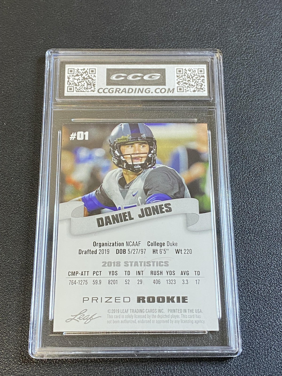 Daniel Jones 2019 Leaf Prized Rookie CCG 10 Duke