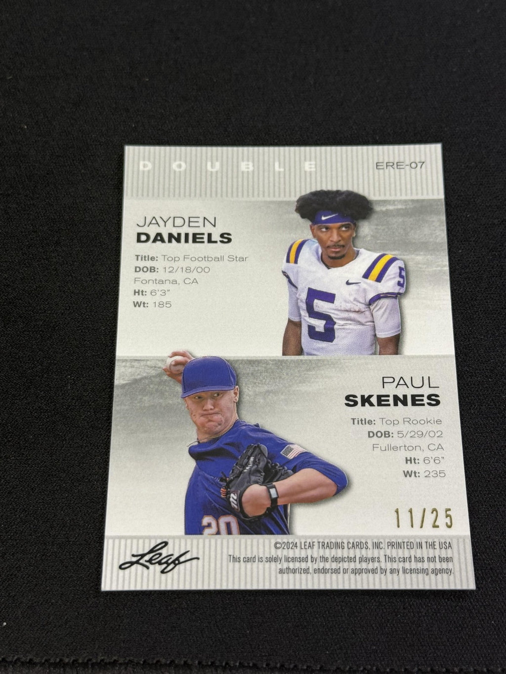 Jayden Daniels / Paul Skenes 2024 Leaf Metal Dual /25 RC LSU