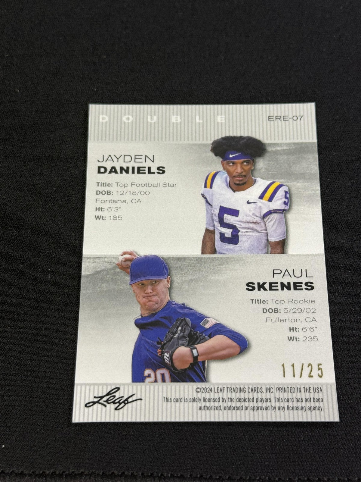 Jayden Daniels / Paul Skenes 2024 Leaf Metal Dual /25 RC LSU