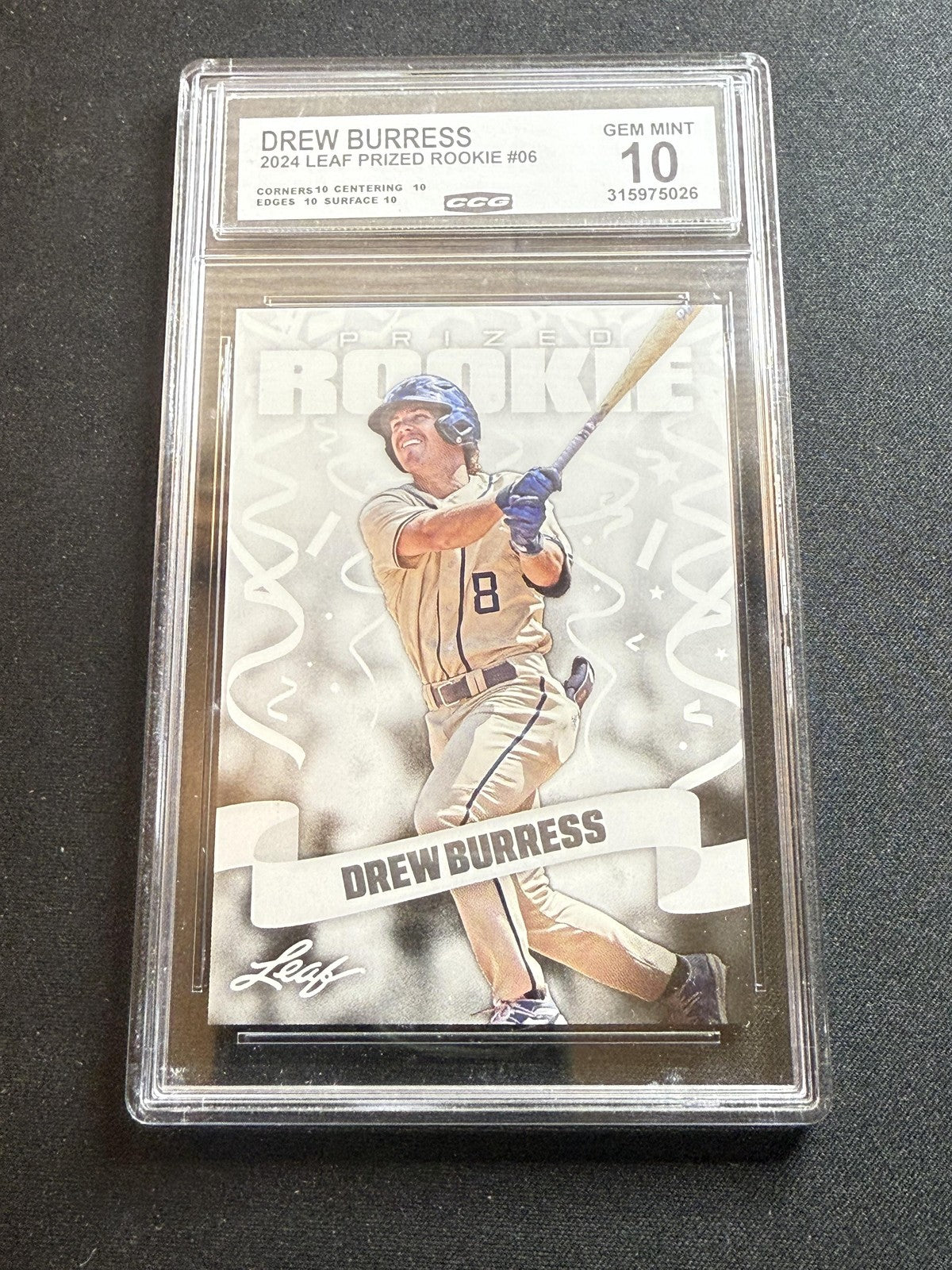 Drew Burress 2024 Leaf Prized Rookie CCG 10 Rookie