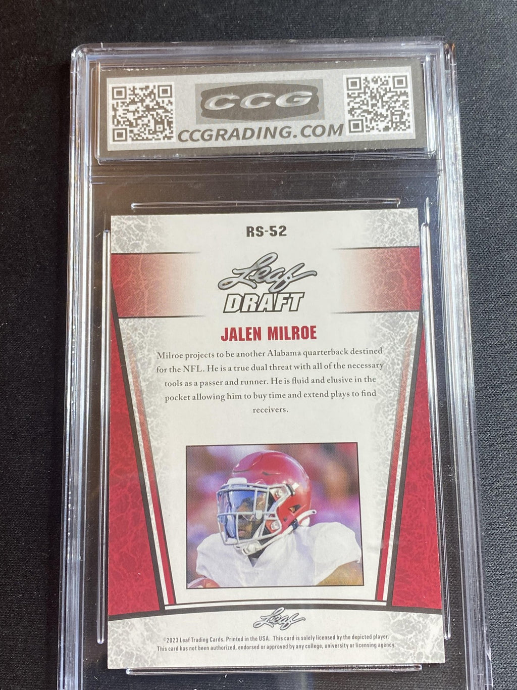 Jalen Milroe 2023 Leaf Draft RS52 CCG 9.5 RC