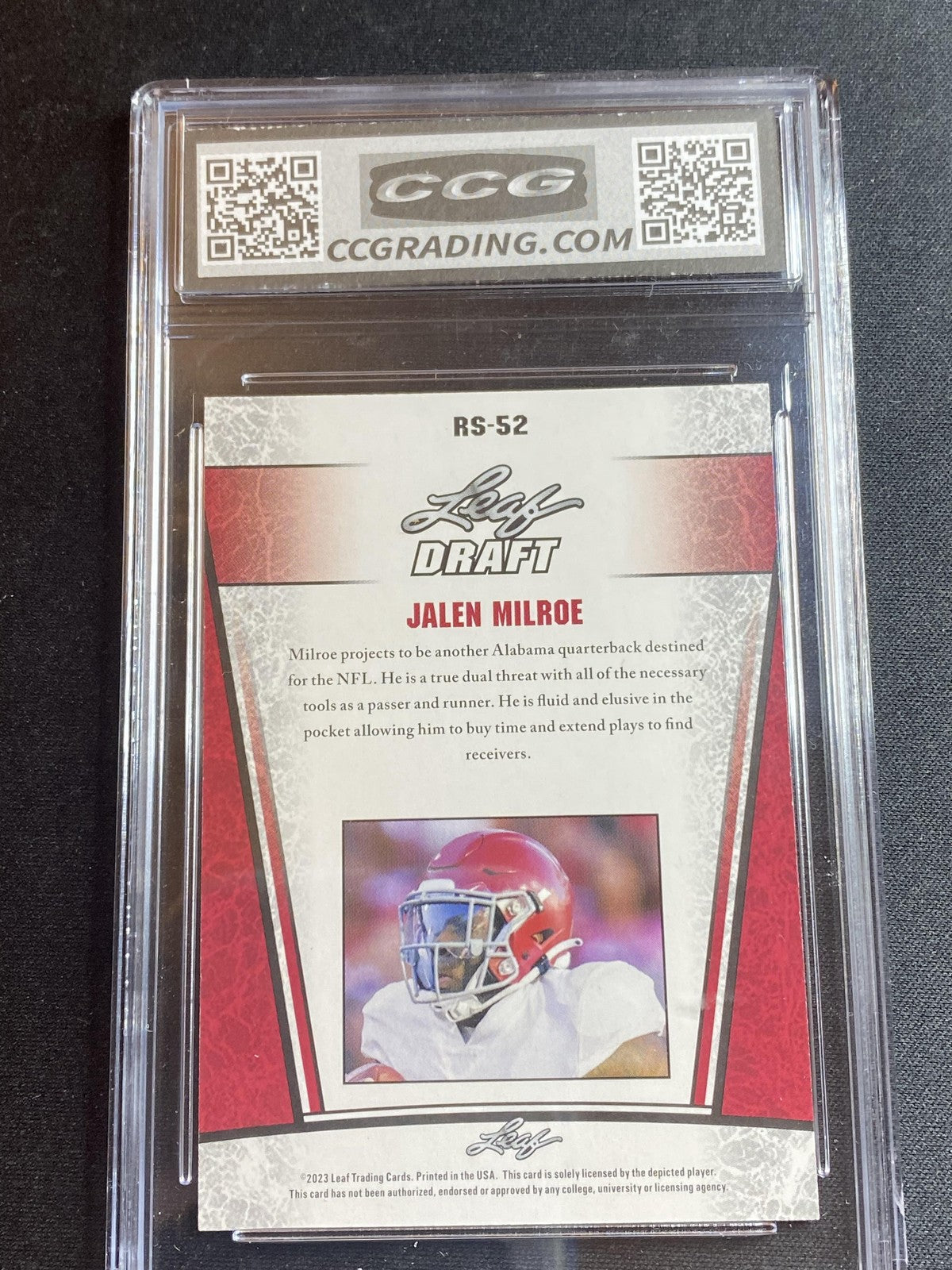 Jalen Milroe 2023 Leaf Draft RS52 CCG 9.5 RC
