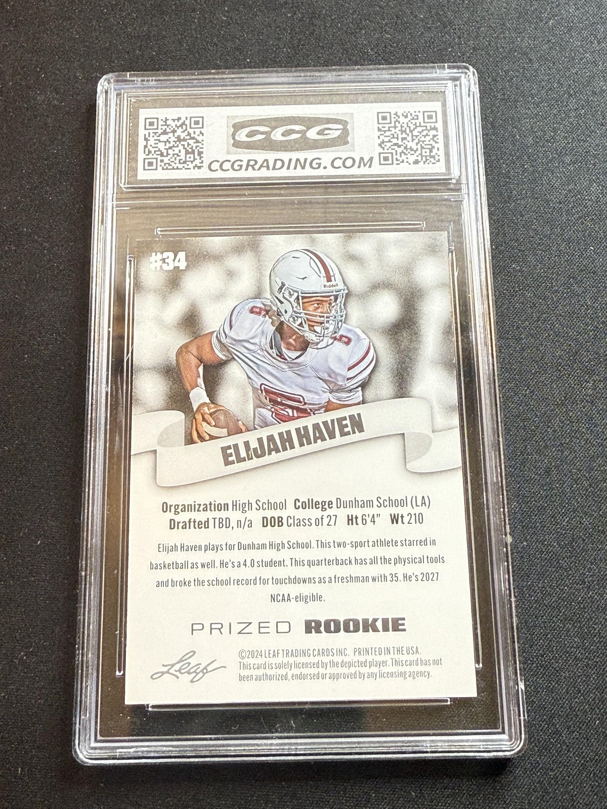 Elijah Haven 2024 Leaf Prized Rookie CCG 10 Rookie