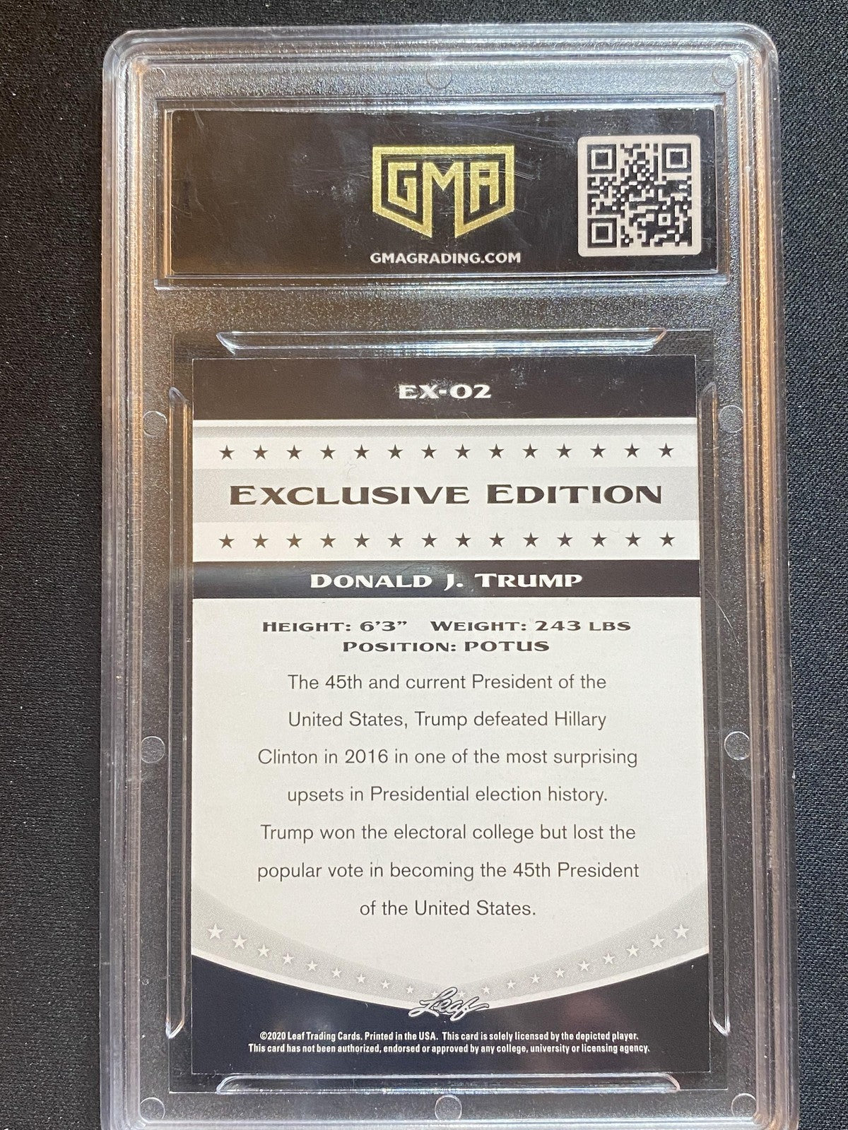 Donald Trump 2020 Leaf Exclusive Edition EX02 /25 RC GMA 10