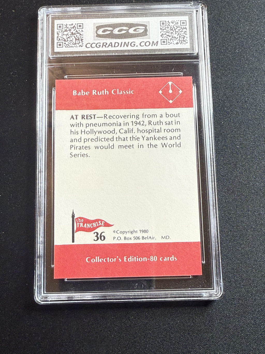 Babe Ruth 1980 Franchise At Rest CCG 10 RC