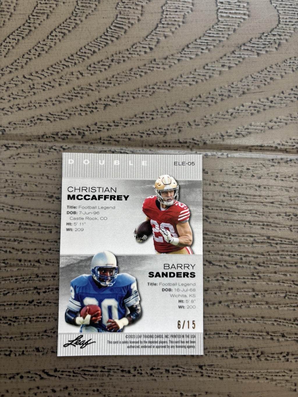 Christian McCaffrey / Barry Sanders 2024 Leaf Metal Dual Purple /15 RC