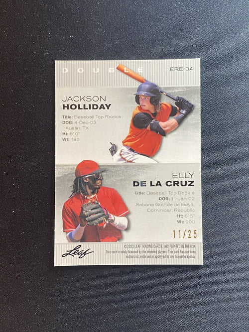 2023 Leaf Metal Excl Rookie Dual #ERE04 Holliday / De La Cruz Silver Pulsar #/25