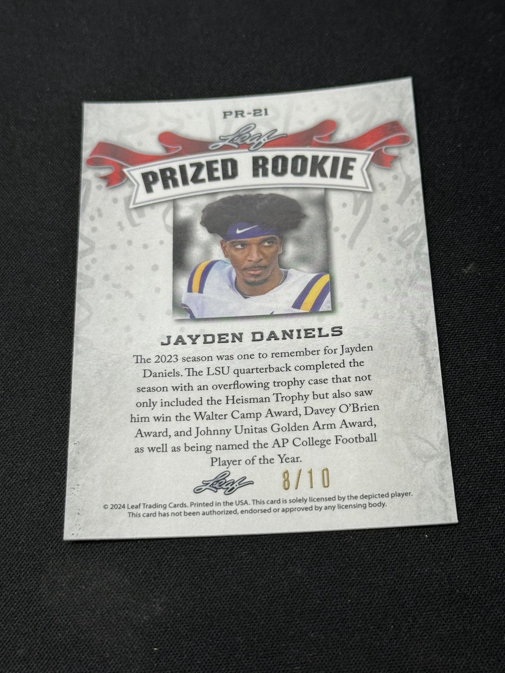 Jayden Daniels 2024 LEAF Prized Metal Rookie Pink /10 RC Commanders