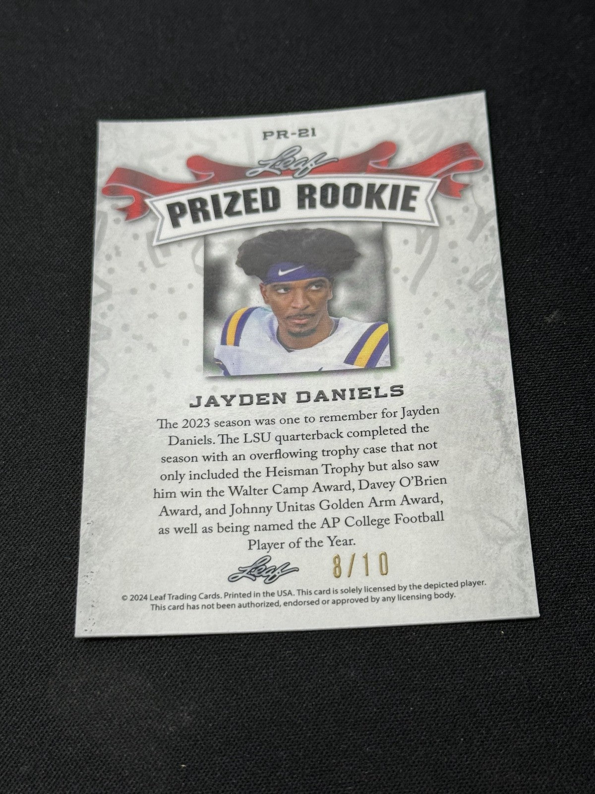 Jayden Daniels 2024 LEAF Prized Metal Rookie Pink /10 RC Commanders