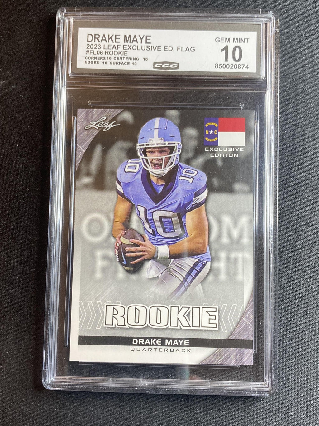 Drake Maye 2023 Leaf Exclusive Edition Flag FL06 CCG 10 RC