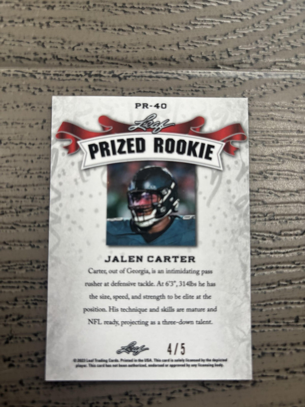 Jalen Carter 2023 Leaf Prized Metal Rookie Green /5 RC Eagles