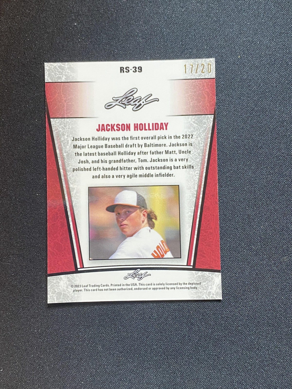 Jackson Holliday 2023 Leaf Metal Rookie RS39 Blue /20 RC