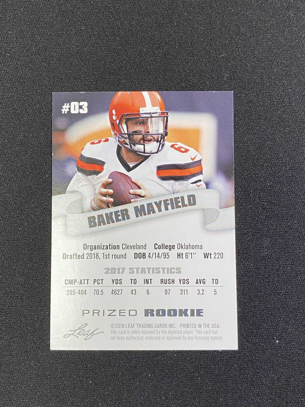 Baker Mayfield 2018 Leaf Rookie Red /5 RC Buccaneers