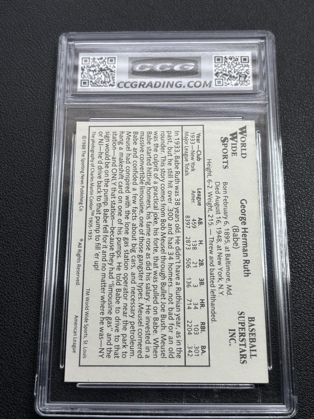 Babe Ruth 1988 American All Stars Sporting News CCG 10
