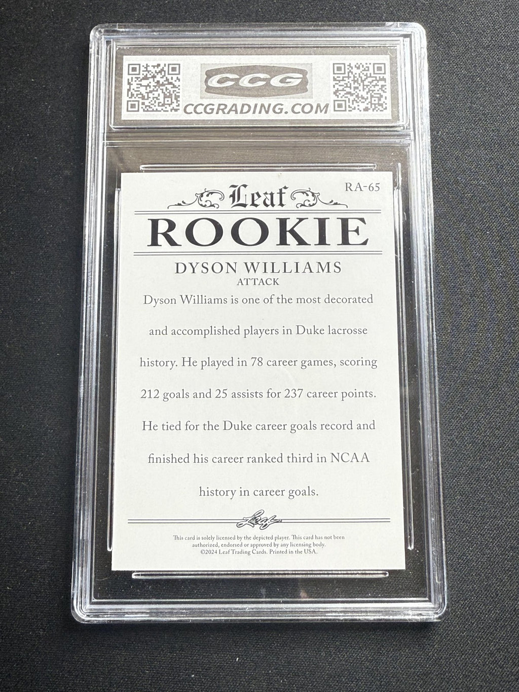 Dyson Williams 2024 Leaf Rookie Achievement CCG 10 Rookie