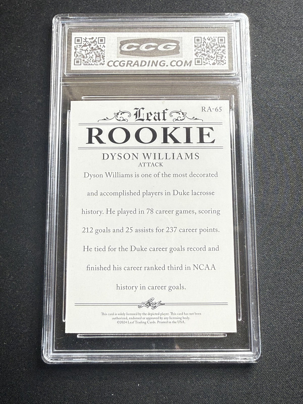 Dyson Williams 2024 Leaf Rookie Achievement CCG 10 Rookie