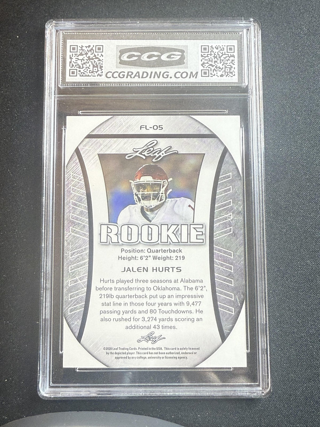 Jalen Hurts 2020 Leaf Flag Rookie CCG 10 Eagles Rookie
