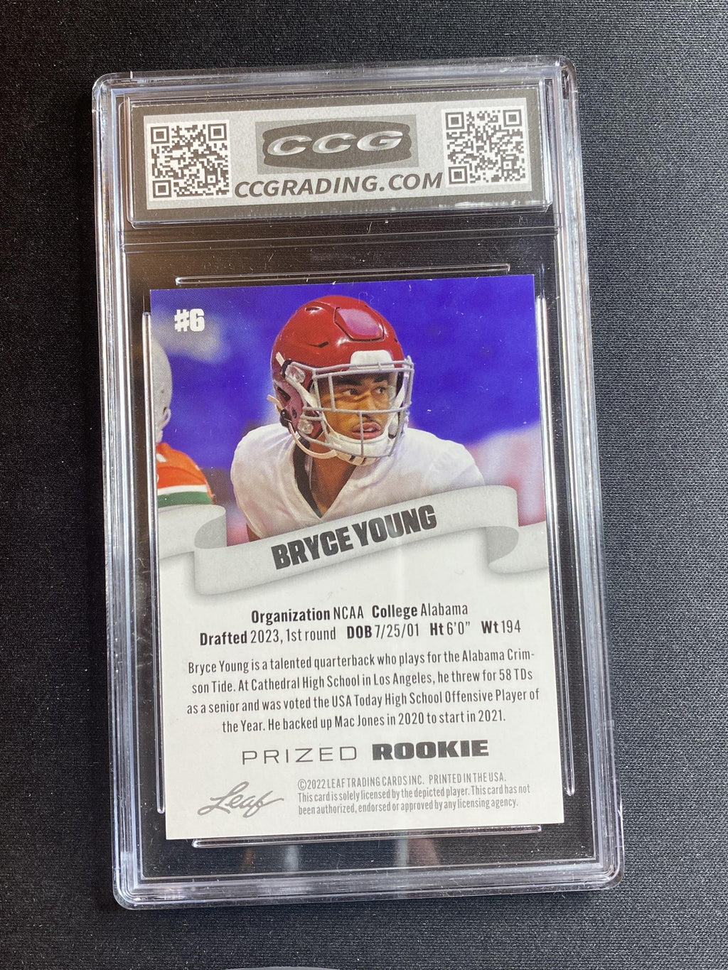 Bryce Young 2022 Leaf Prized Rookie 6 CCG 10 RC