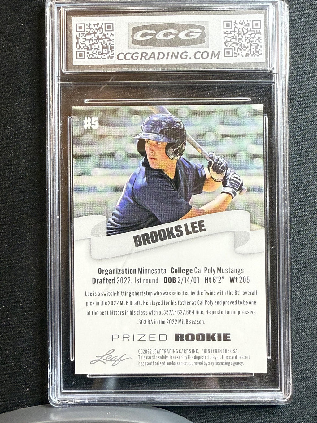 Brooks Lee 2022 Leaf Prized Rookie CCG 10 RC