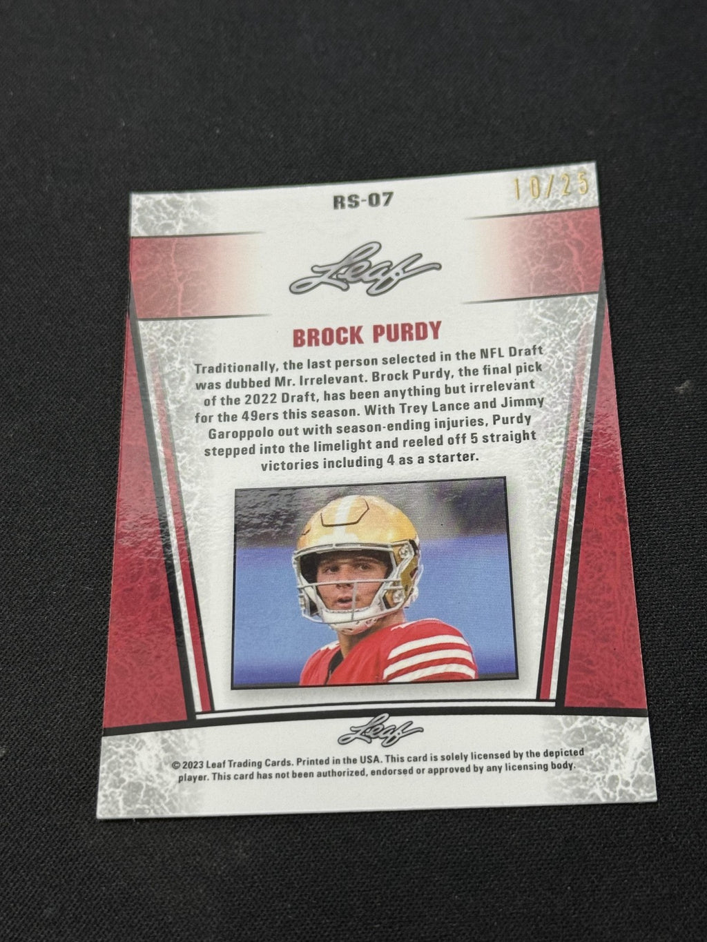Brock Purdy 2023 LEAF Metal Rookie Silver /25 RC 49ers
