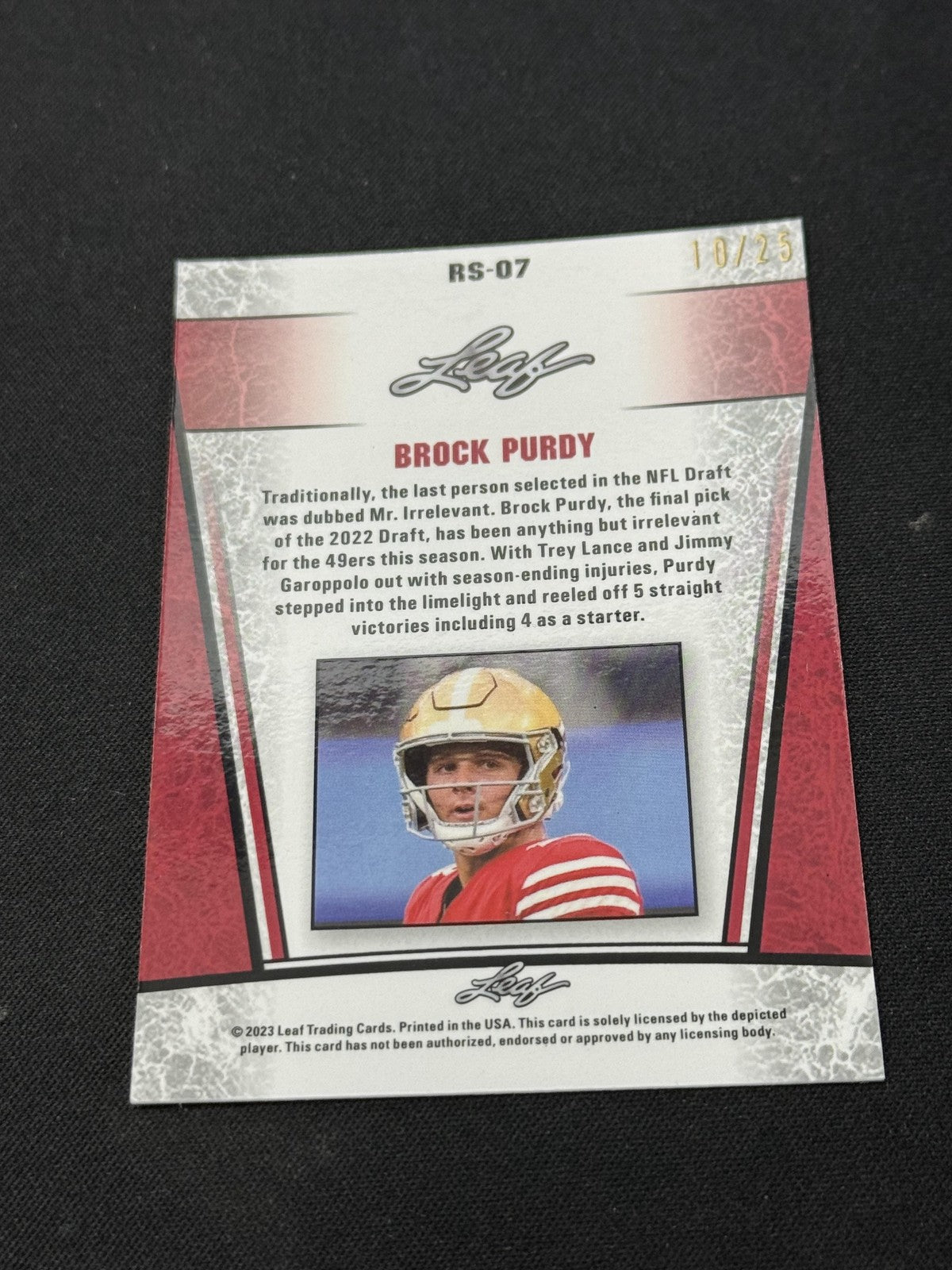 Brock Purdy 2023 LEAF Metal Rookie Silver /25 RC 49ers