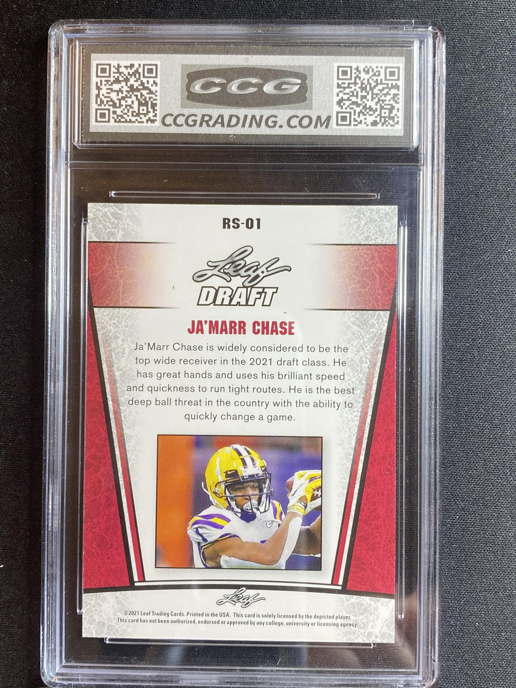 Ja'Marr Chase 2021 Leaf Draft Rookie RS01 CCG 10 RC