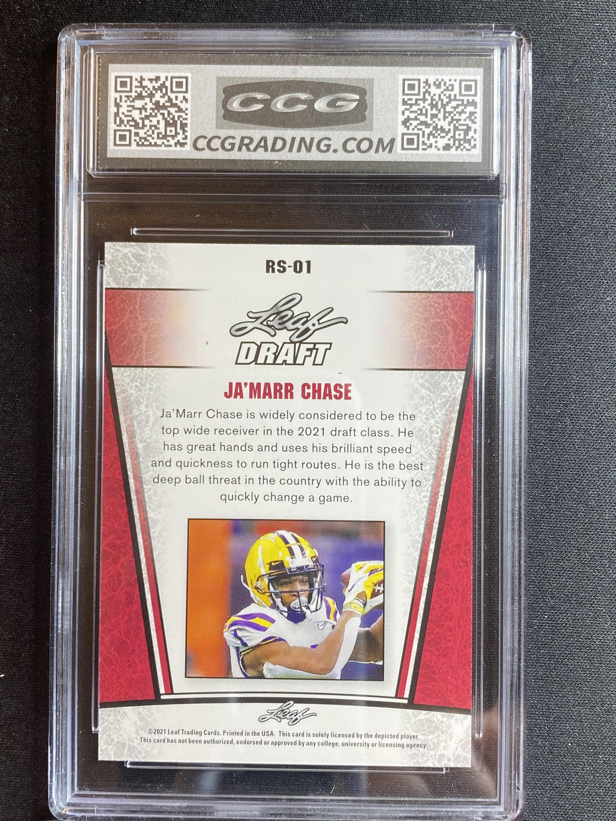 Ja'Marr Chase 2021 Leaf Draft Rookie RS01 CCG 10 RC