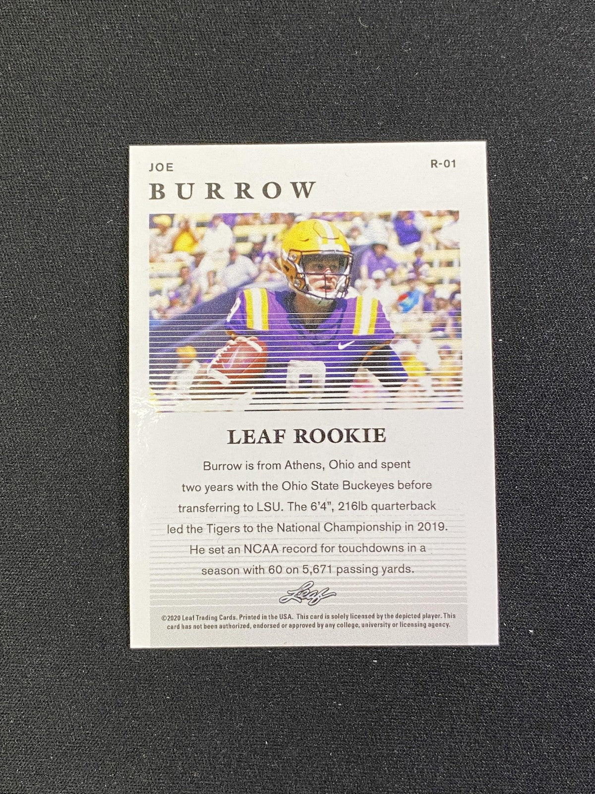 Joe Burrow 2020 LEAF Rookie 1/1 Purple RC Bengals
