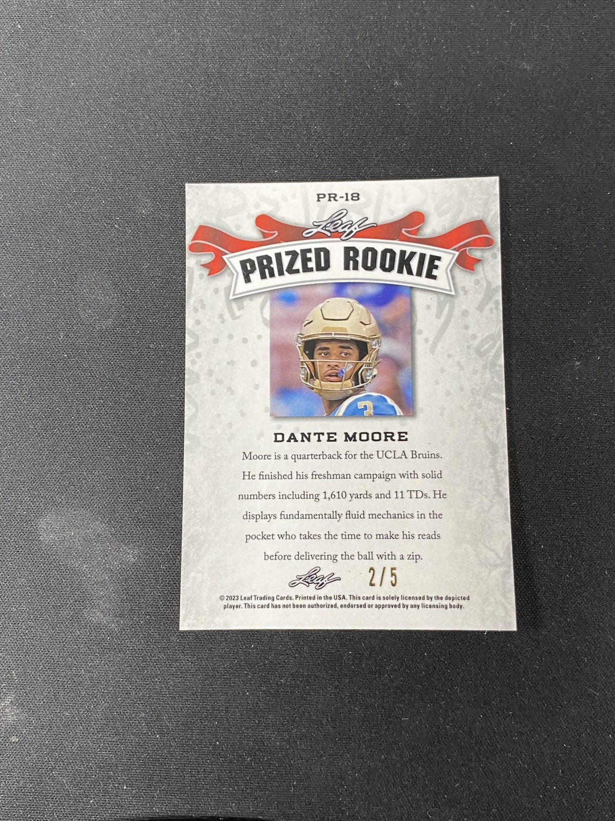 Dante Moore 2023 Leaf Metal Prized Rookie Black Wave /7 RC Oregon Ducks