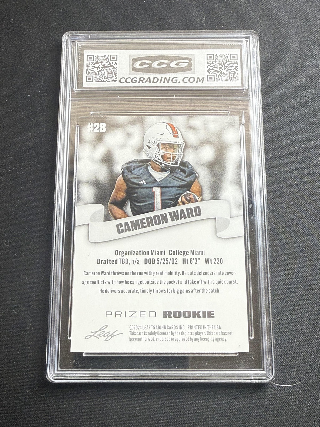 Cameron Ward 2024 Leaf Prized Rookie CCG 10 Titans Rookie