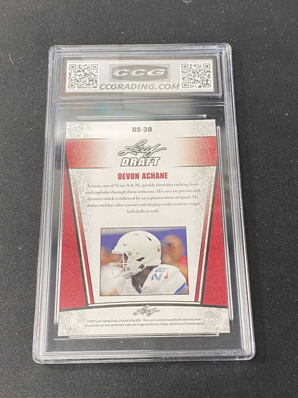 Devon Achane 2023 Leaf Draft Silver CCG 9.5 Miami Dolphins Rookie
