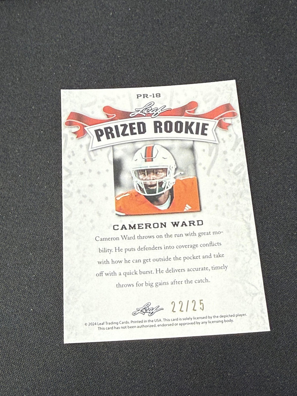 Cam Ward 2024 Leaf Prized Metal Rookie /25 RC Titans