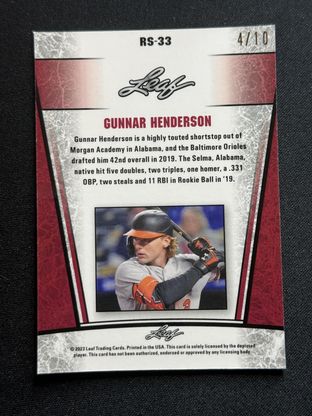 Gunnar Henderson 2023 Leaf Metal Rookies RS33 Pink #/10