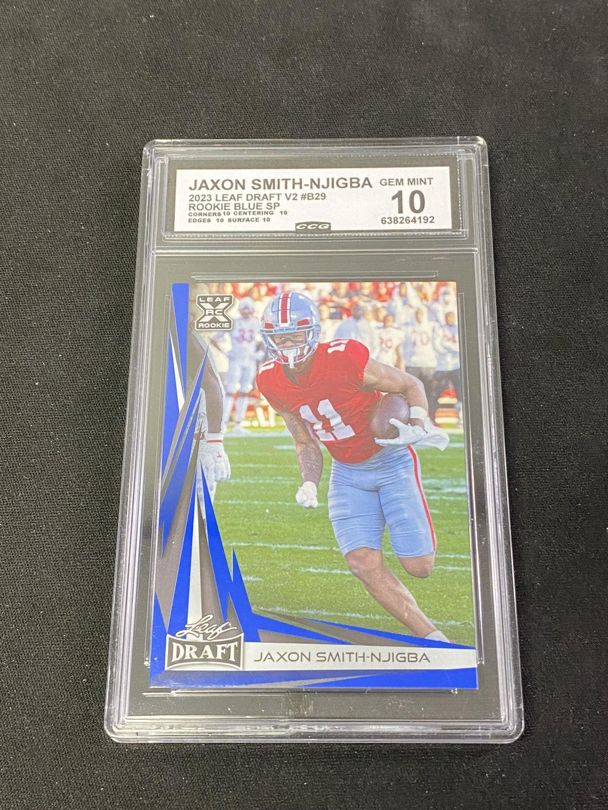 Jaxson Smith-Njigba 2023 Leaf Draft Blue SP Rookie CCG 10 Seahawks Rookie