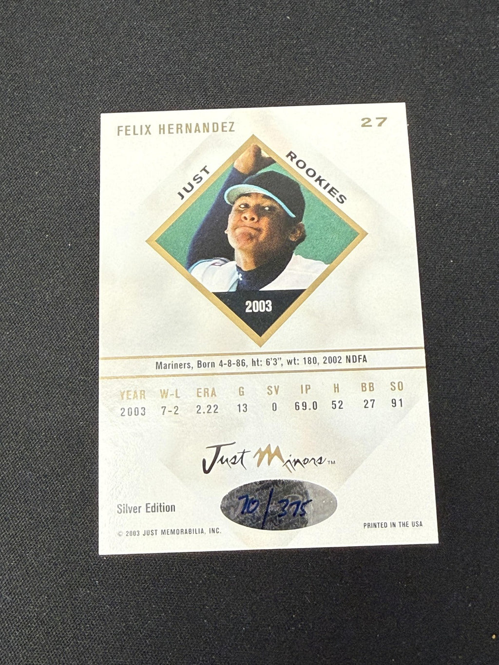 Felix Hernandez 2003 Just Minors Autographs /375 RC Mariners
