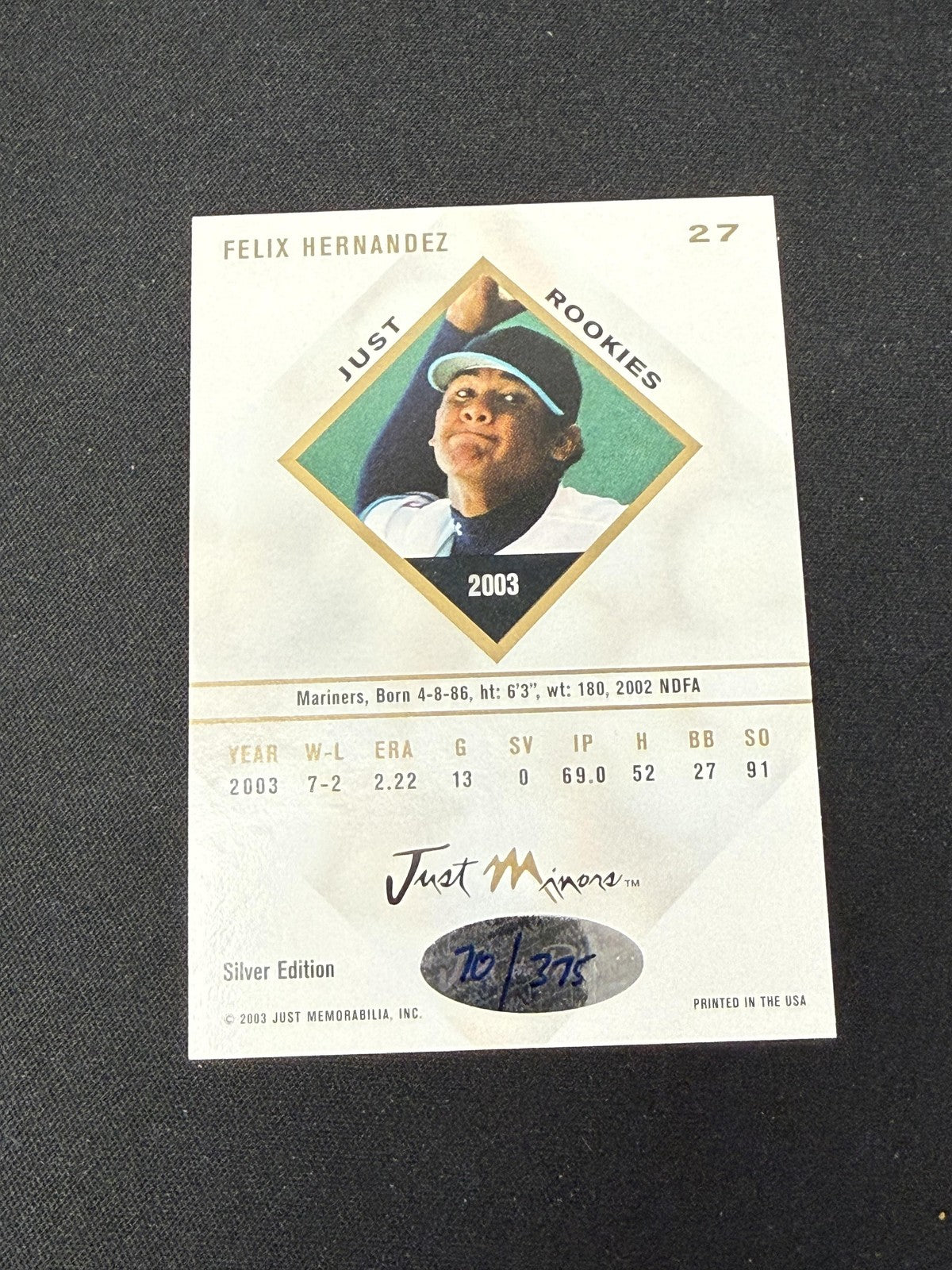 Felix Hernandez 2003 Just Minors Autographs /375 RC Mariners